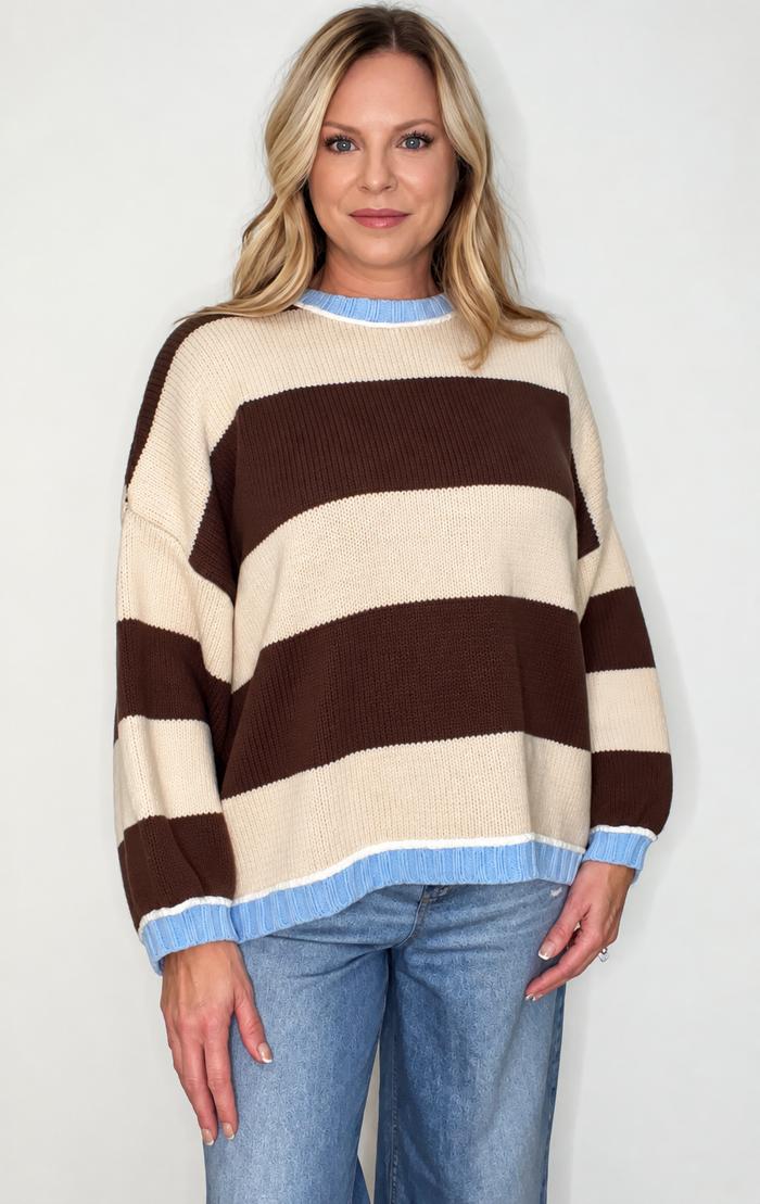 Mocha Coast Sweater-Brown/Cream