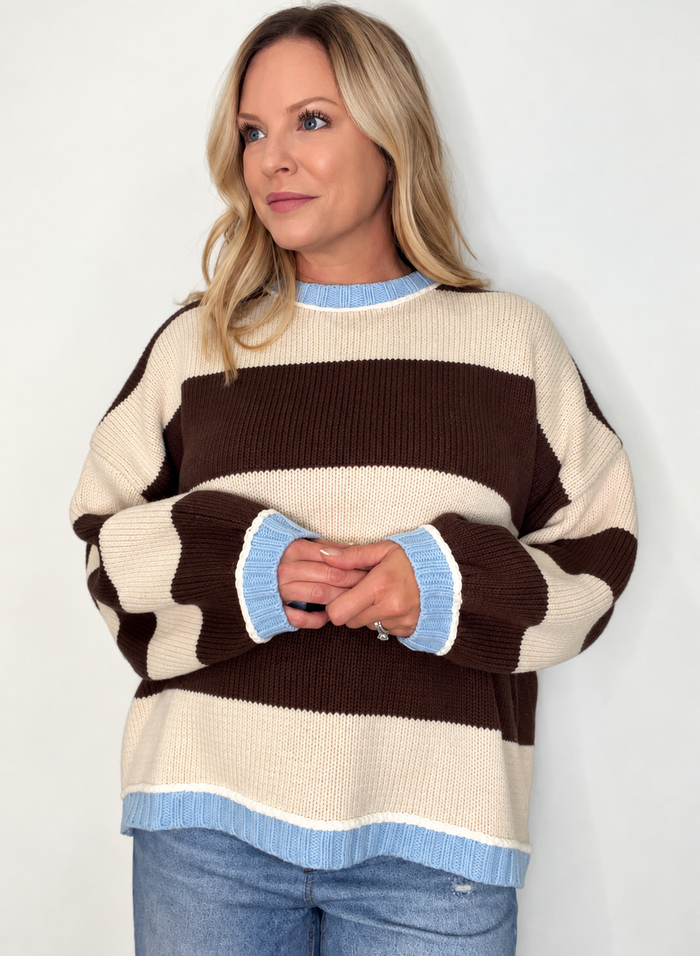 Mocha Coast Sweater-Brown/Cream