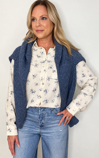 Autumn Bloom Cotton Top-Cream/Dusty Blue