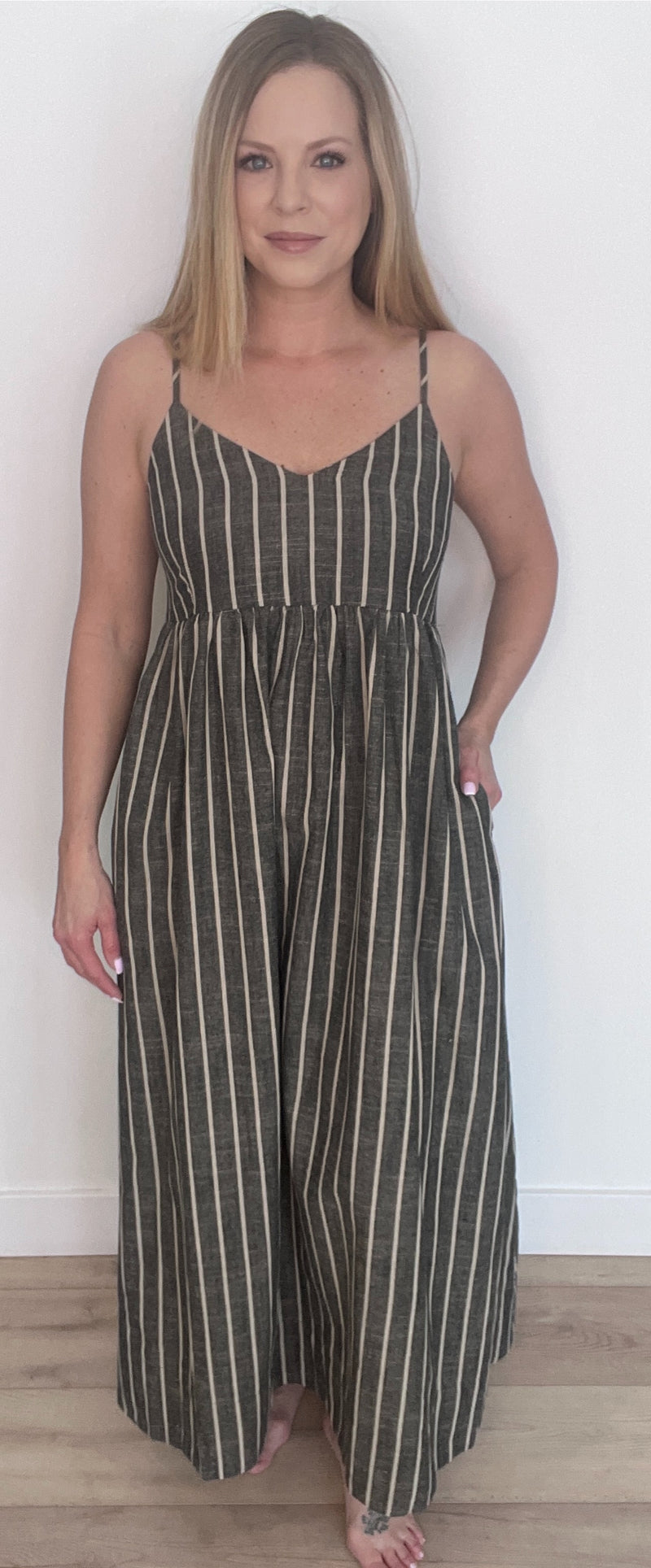 linen dress macy's Macy Blend Maxi Dress-Charcoal/Beige Zimmermann Black Silk Halter HER laos linen shirt flare silhouette Size:41 EU