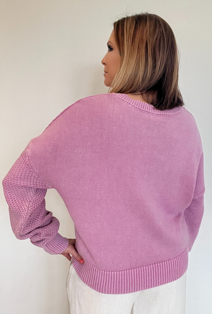 April Showers Cable Knit Sweater-Lavender