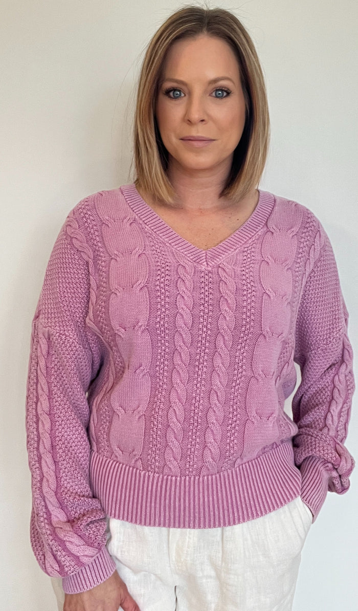 April Showers Cable Knit Sweater-Lavender