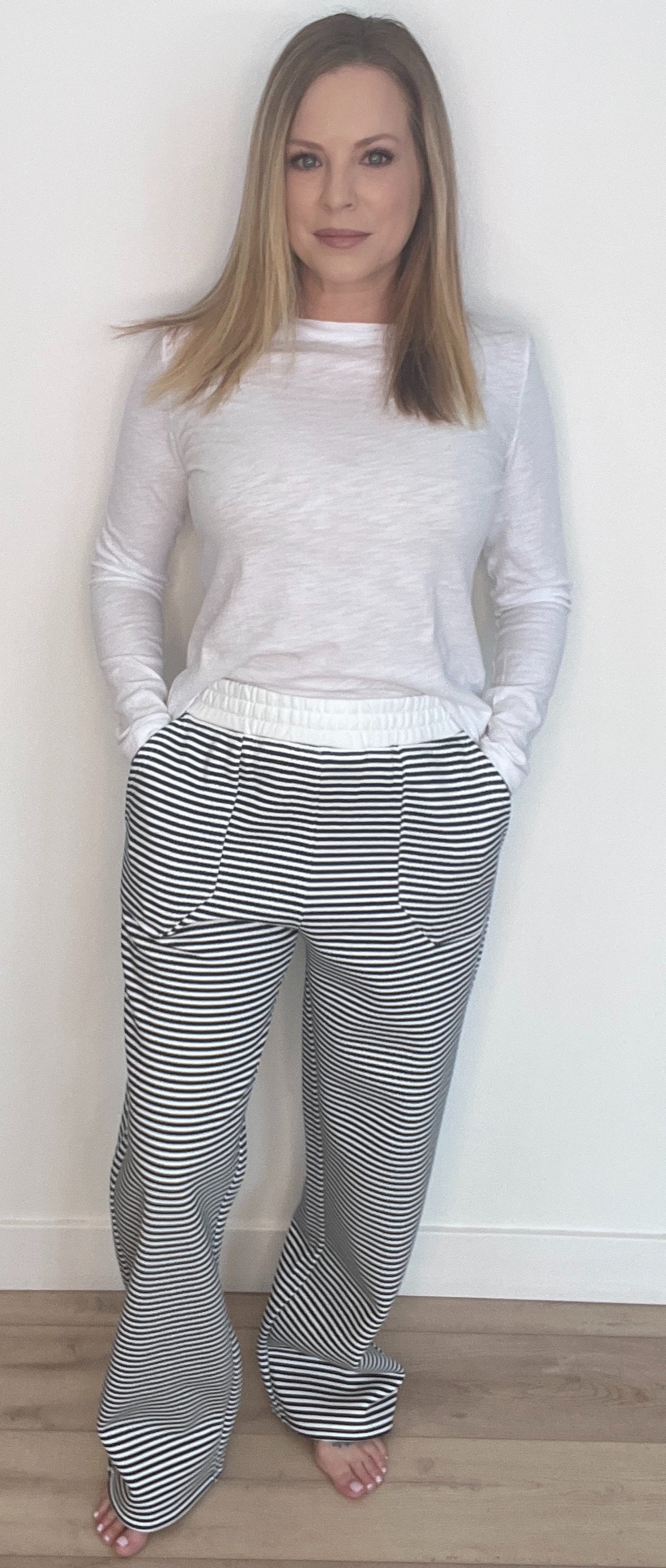 Nautical Stripe Sweatpants-Navy/White