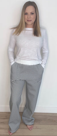 Nautical Stripe Sweatpants-Navy/White
