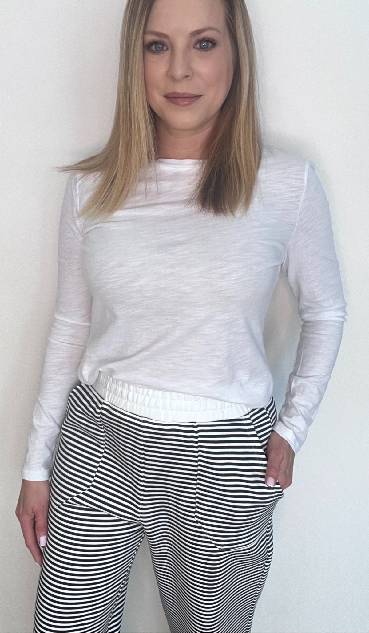 Nautical Stripe Sweatpants-Navy/White