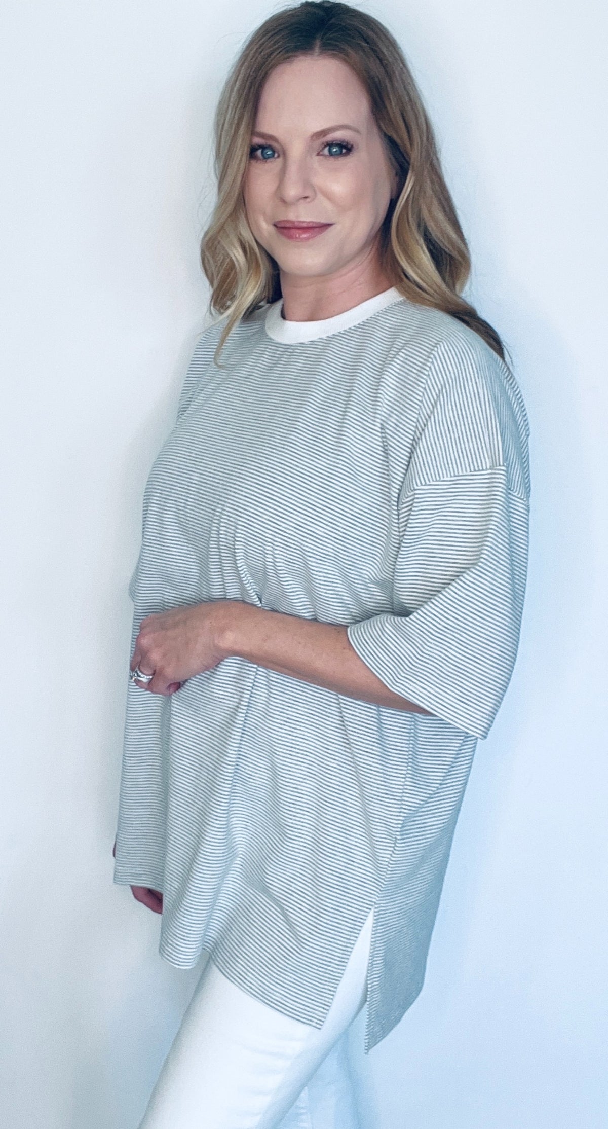 Stacy Oversized Tee-Grey/White-Final Sale