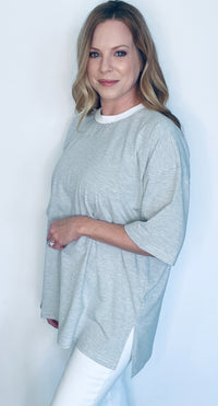 Stacy Oversized Tee-Grey/White-Final Sale