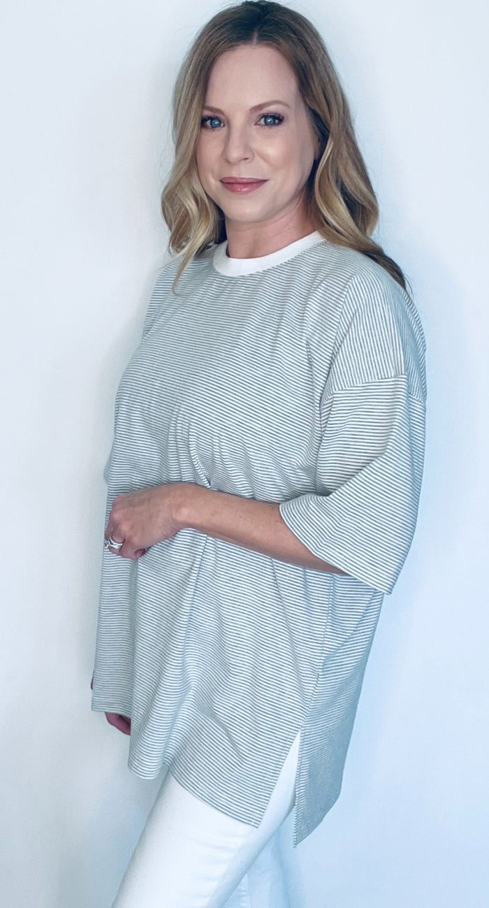 Stacy Oversized Tee-Grey/White-Final Sale