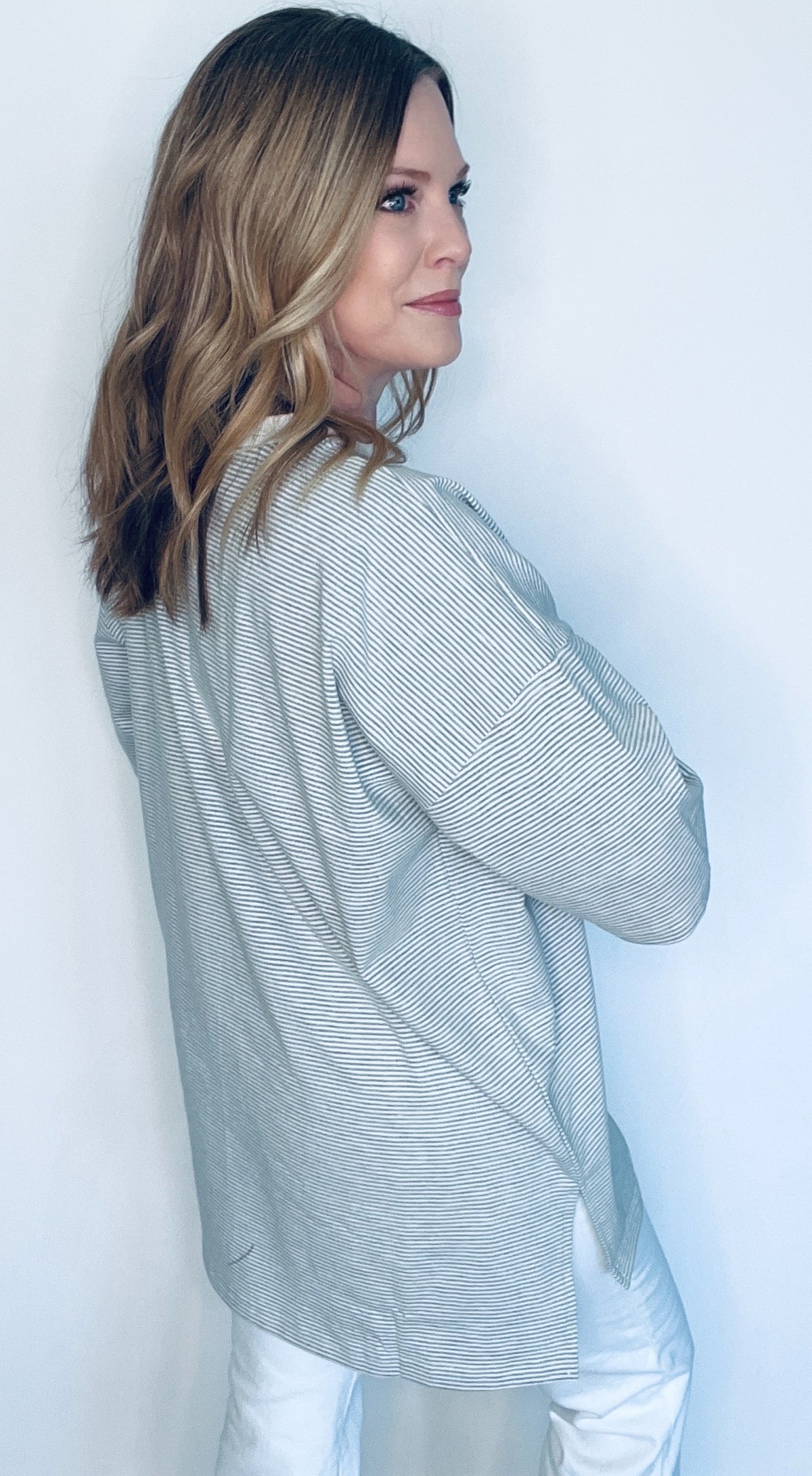 Stacy Oversized Tee-Grey/White-Final Sale