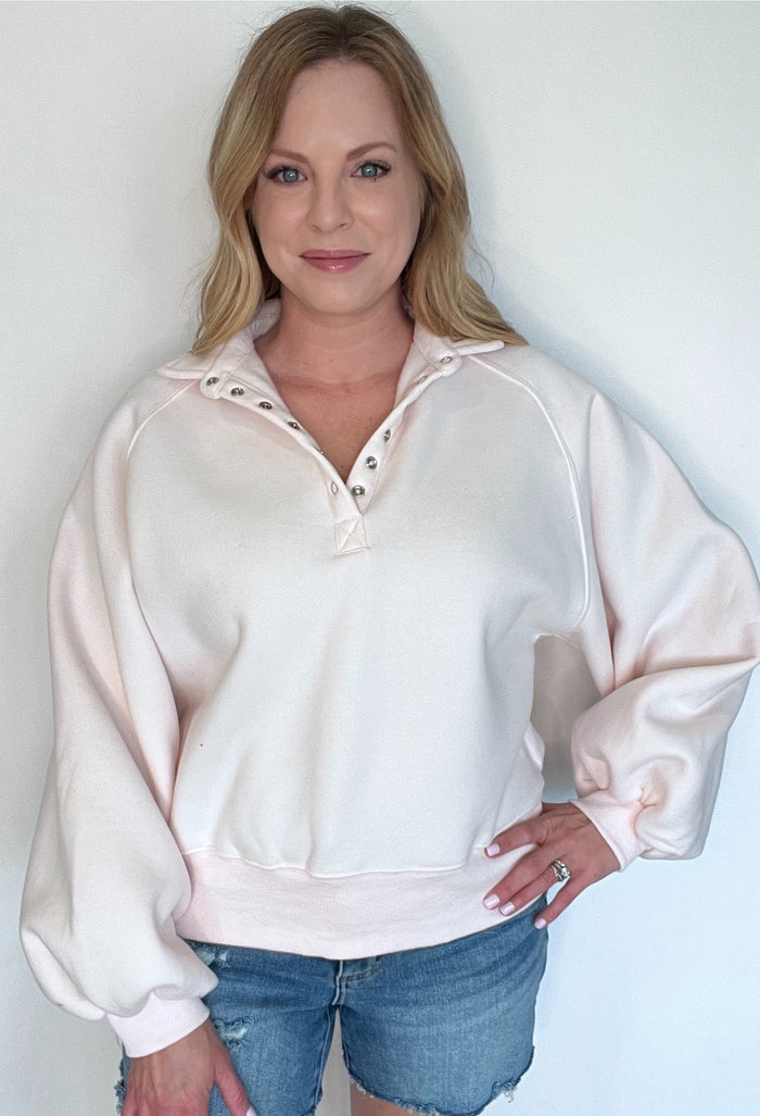 Piper Collared Sweatshirt-Pale Pink