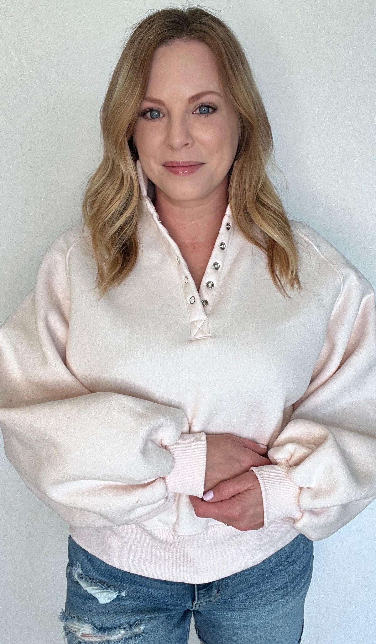 Piper Collared Sweatshirt-Pale Pink