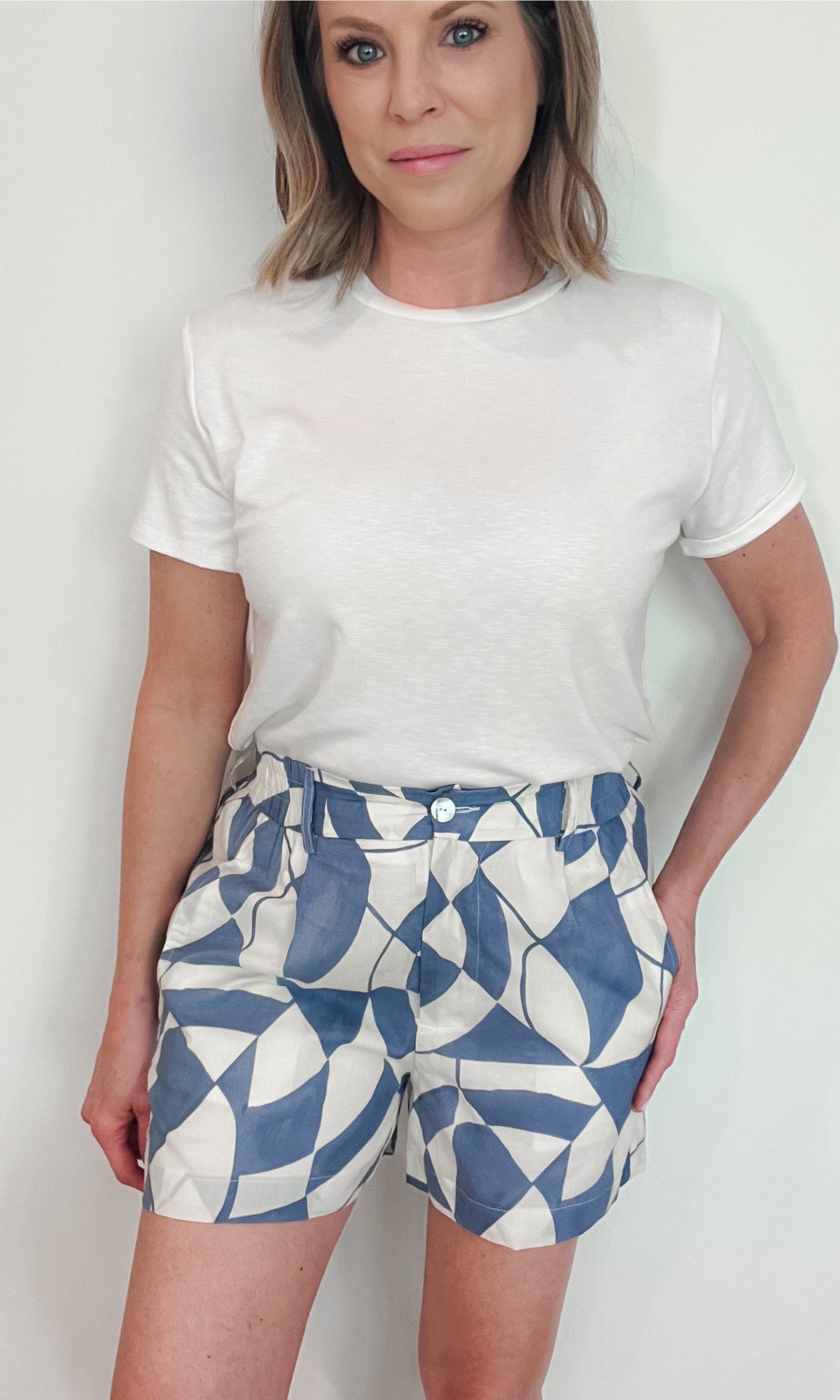 Geo Shorts-Blue/Cream-Final Sale