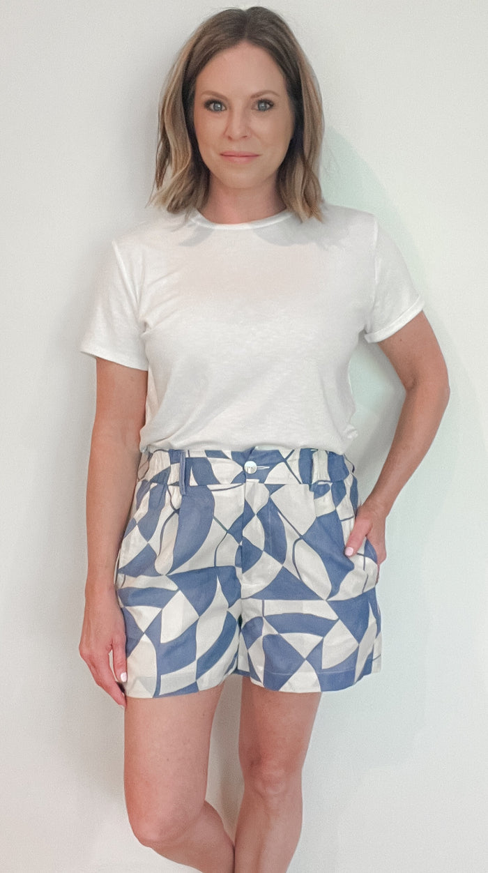 Geo Shorts-Blue/Cream-Final Sale