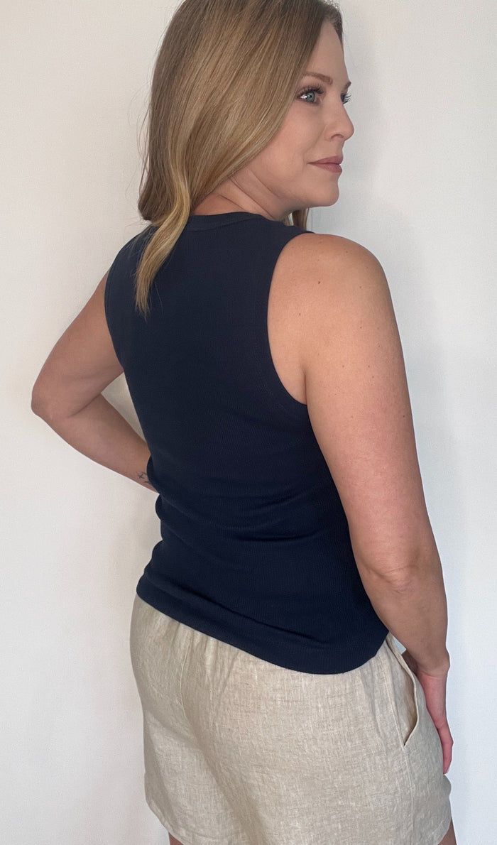 Avina Cotton Tank-Navy