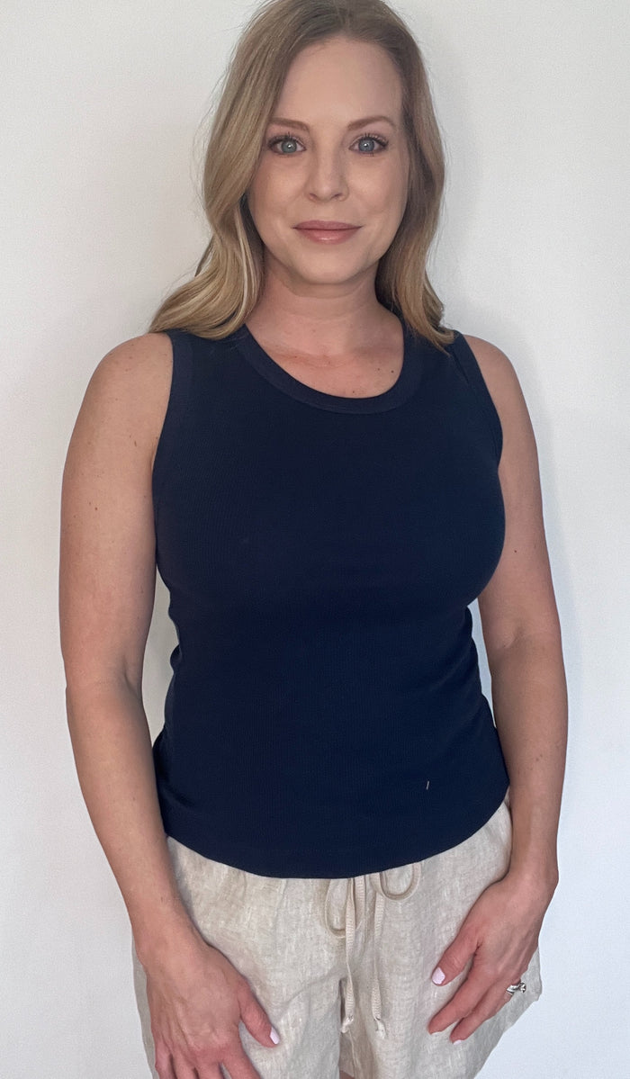 Avina Cotton Tank-Navy