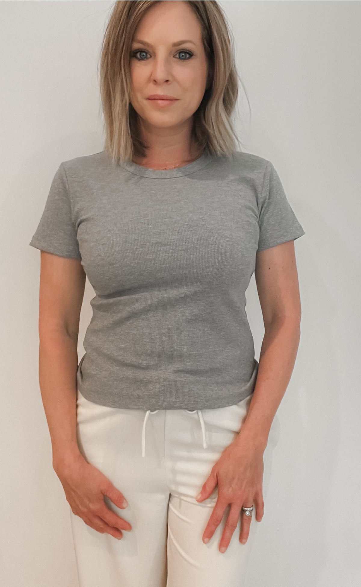Lana Ribbed Tee-Grey-Final Sale