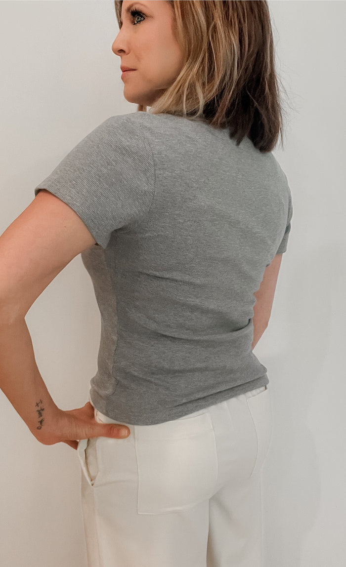 Lana Ribbed Tee-Grey-Final Sale