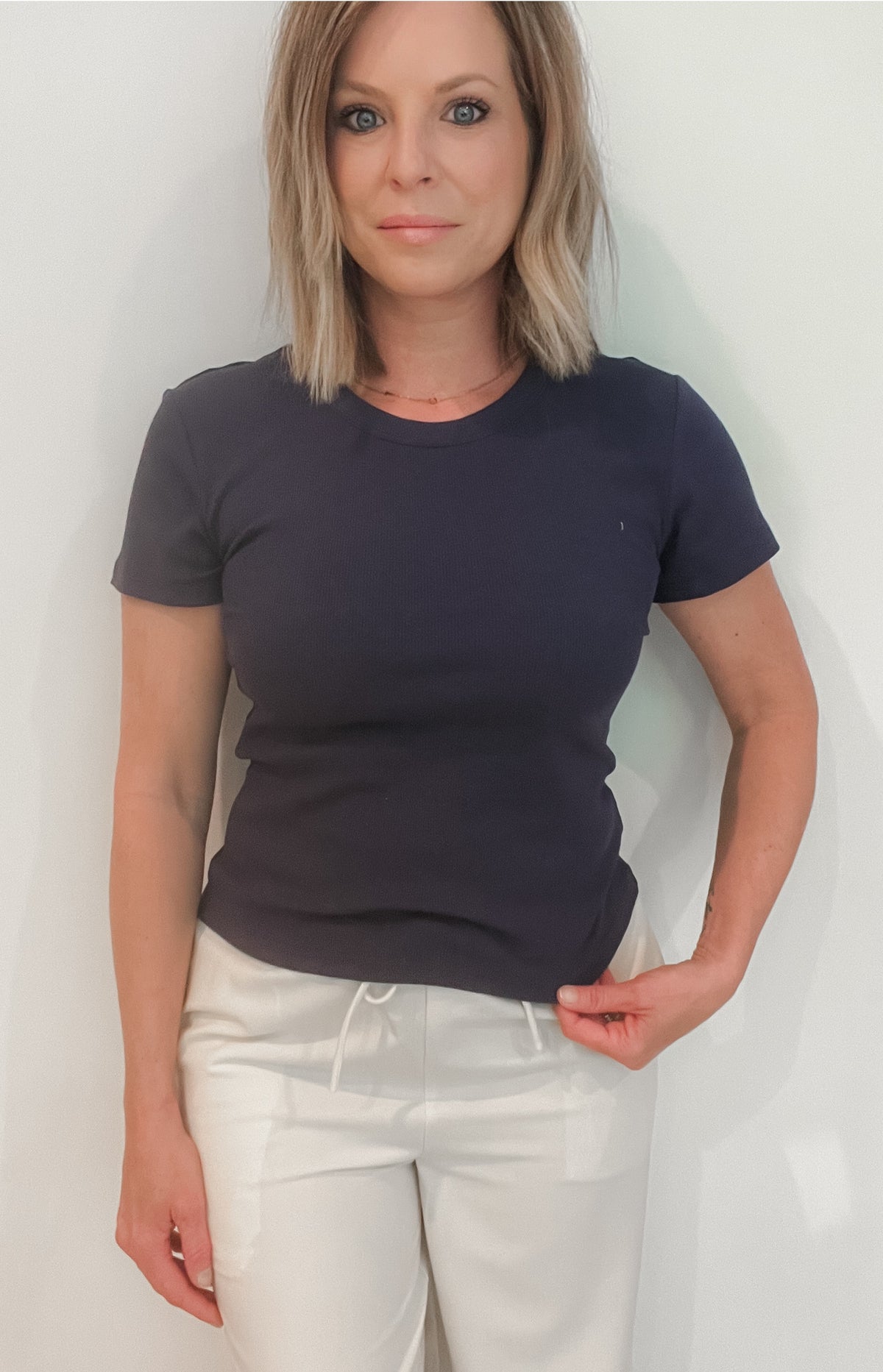 Lana Ribbed Tee-Navy-Final Sale