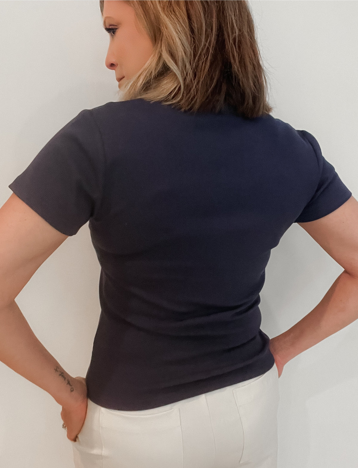 Lana Ribbed Tee-Navy-Final Sale