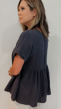Ariella Woven Cotton Top-Charcoal -Final Sale