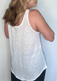 Coastline 100% Linen Tank-White
