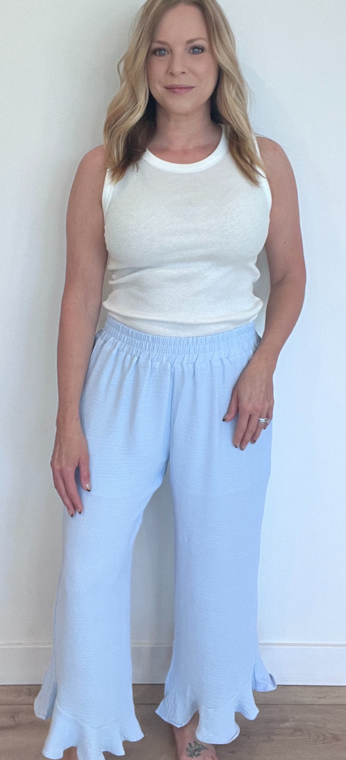 Lila Ruffle Pant-Light Blue