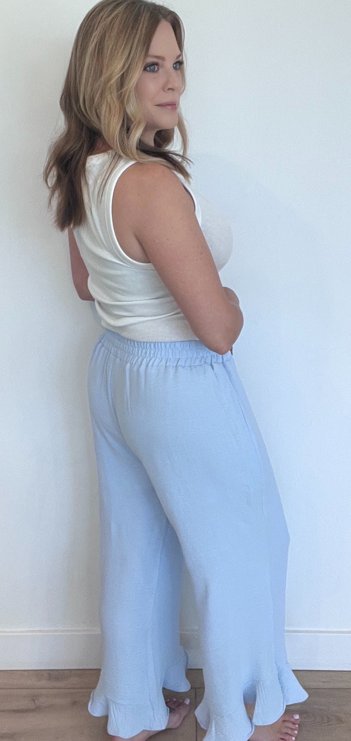 Lila Ruffle Pant-Light Blue