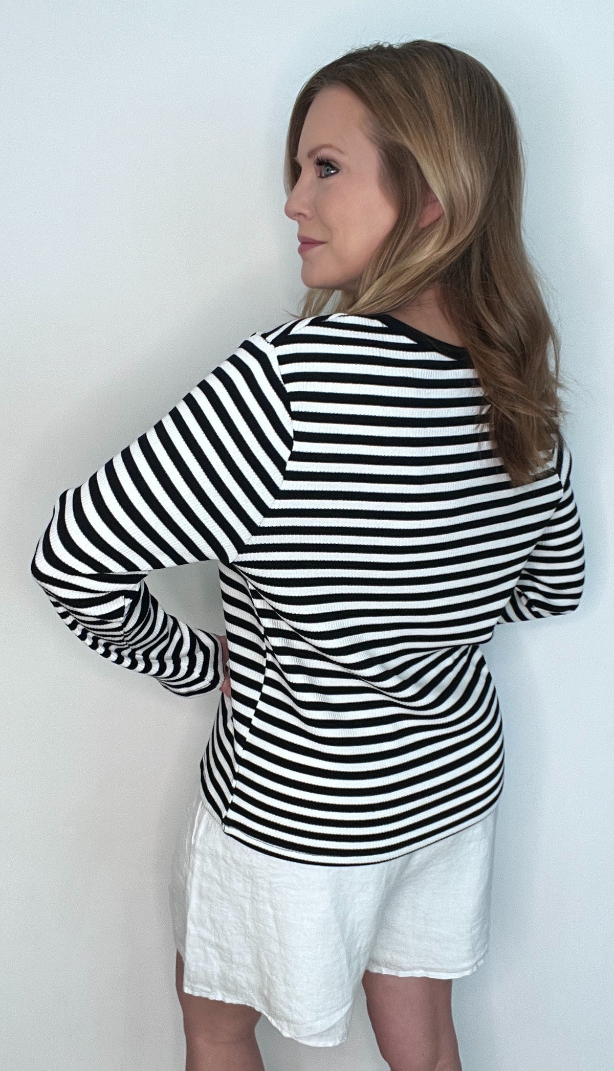 Brewline Ribbed Long Sleeve Tee-Black/White