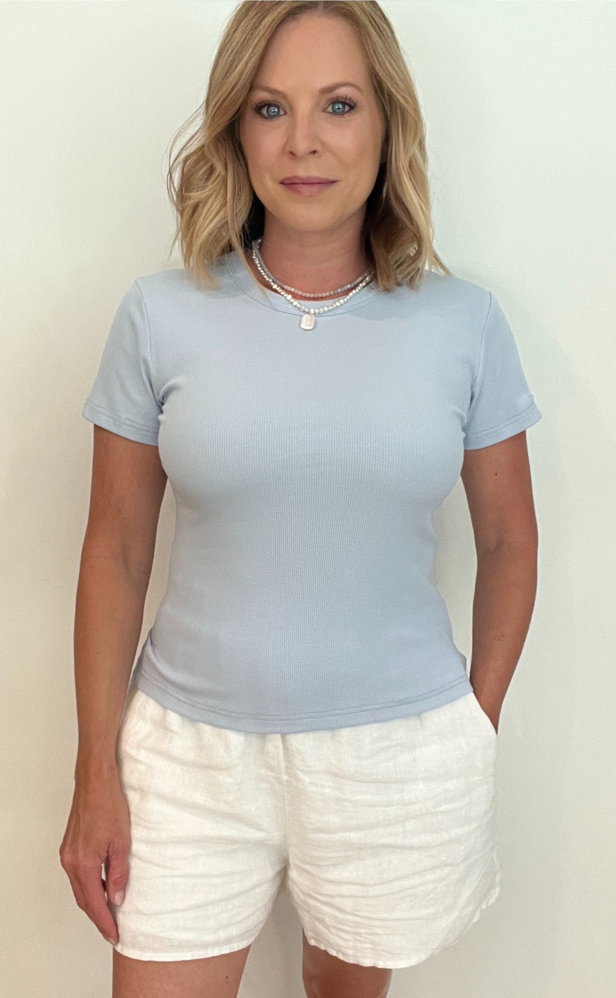 Lana Ribbed Tee-Blue-Final Sale