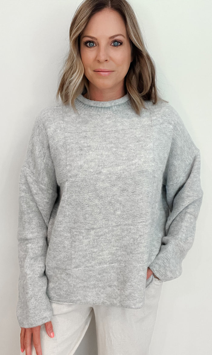 Louann Patchwork Sweater-Heather Grey-Final Sale