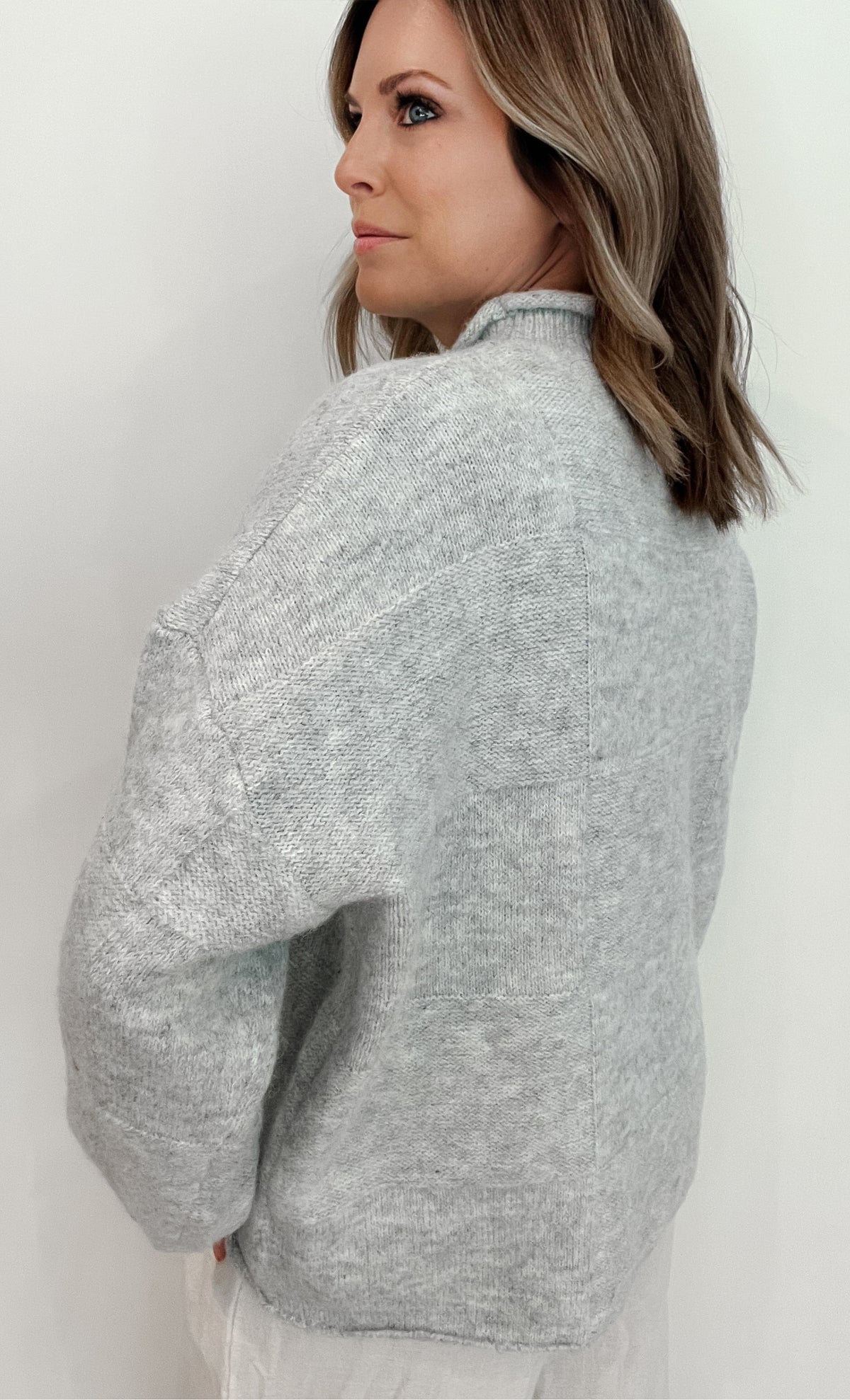 Louann Patchwork Sweater-Heather Grey-Final Sale
