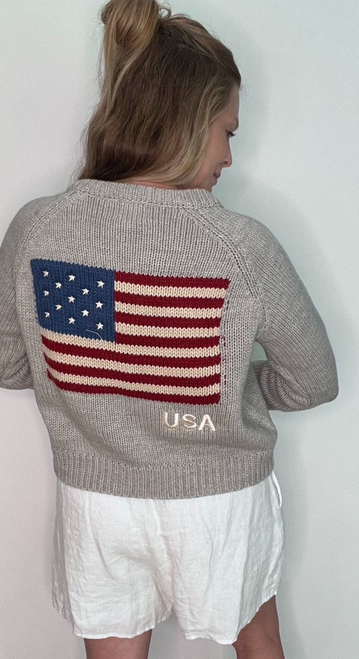 USA Flag Cardigan-Grey