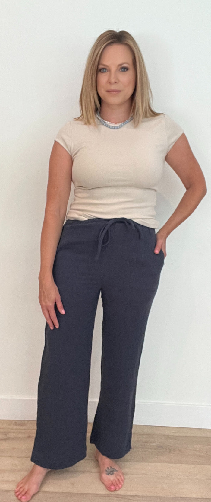 Afternoon Cotton Pants-Navy-Final Sale