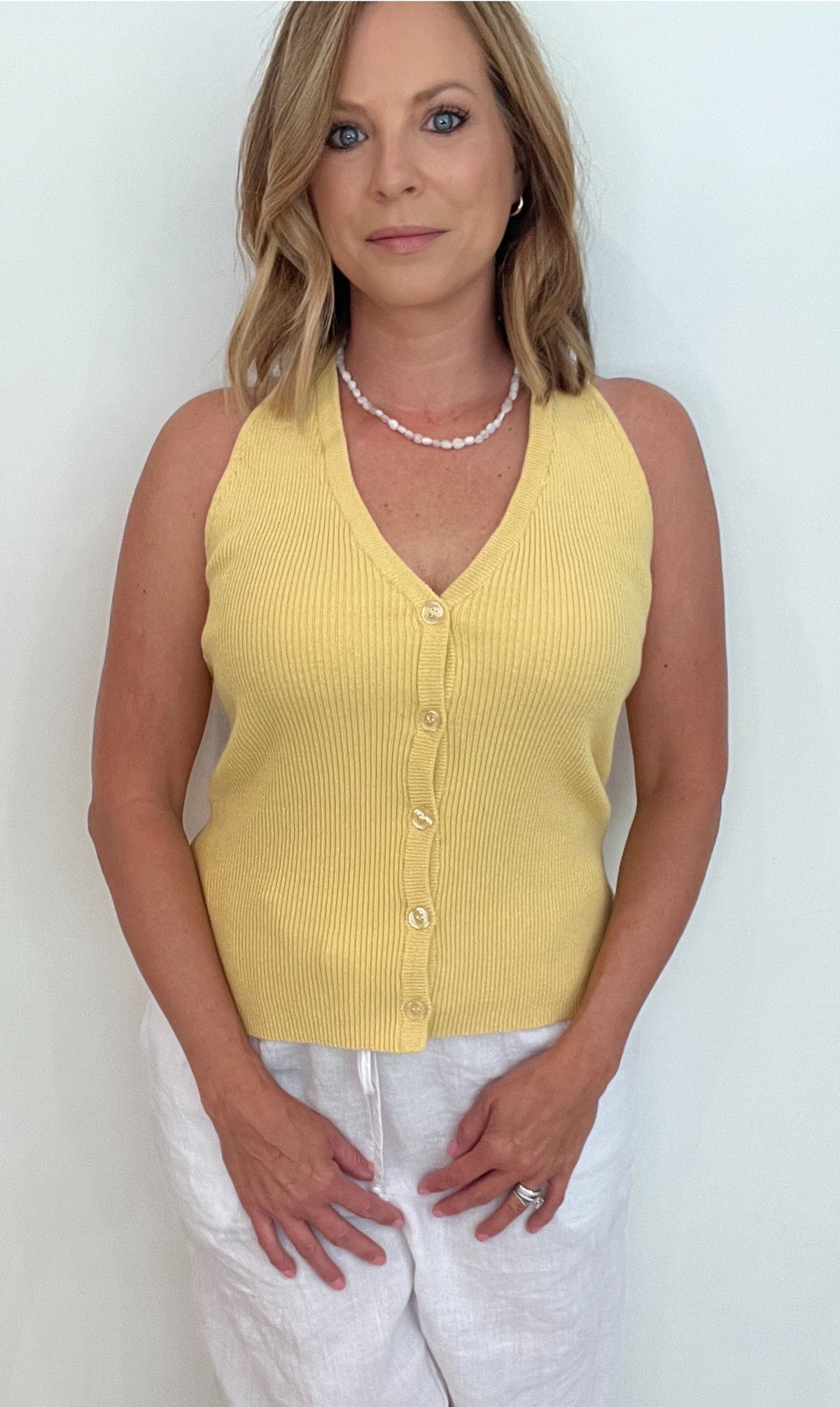 Golden Ribbed Halter Top-Honey-Final Sale