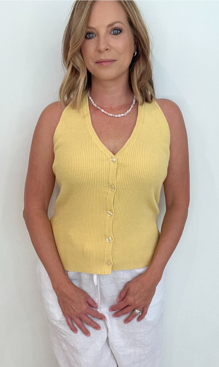 Golden Ribbed Halter Top-Honey-Final Sale
