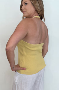 Golden Ribbed Halter Top-Honey-Final Sale
