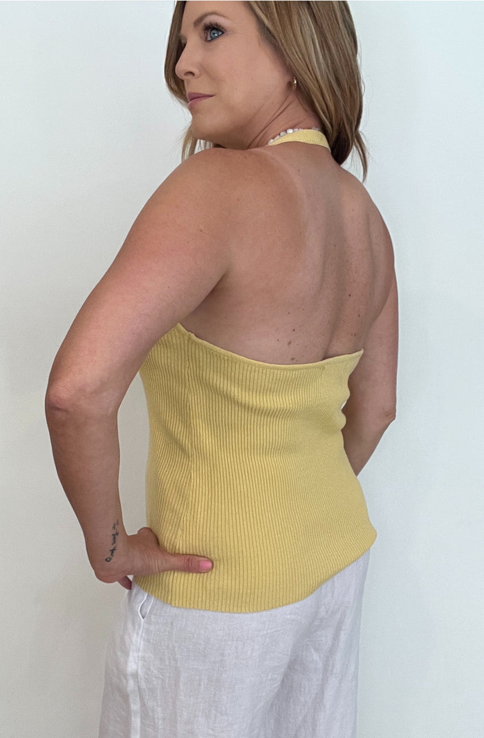 Golden Ribbed Halter Top-Honey-Final Sale