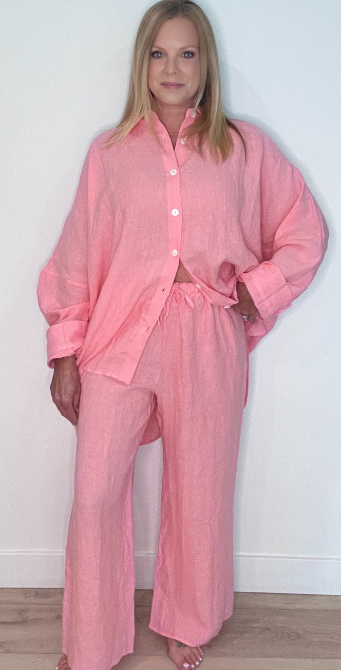 Capri Linen Pants-Bubblegum