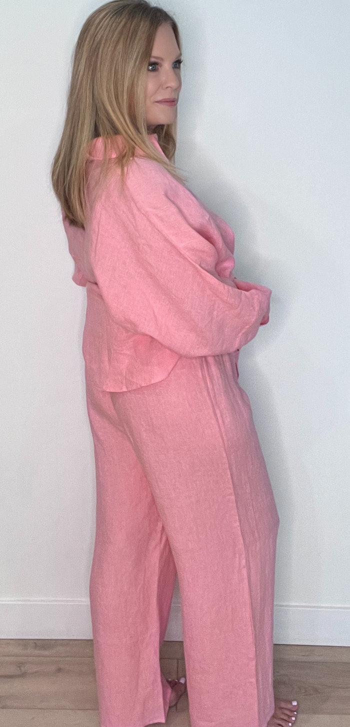 Capri Linen Pants-Bubblegum