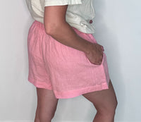 Capri Linen Shorts-Bubblegum