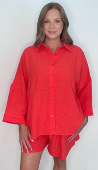 Capri Linen Button Down-Chili Pepper