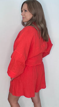 Capri Linen Shorts-Chili Pepper