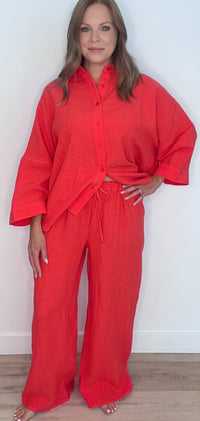 Capri Linen Pants-Chili Pepper