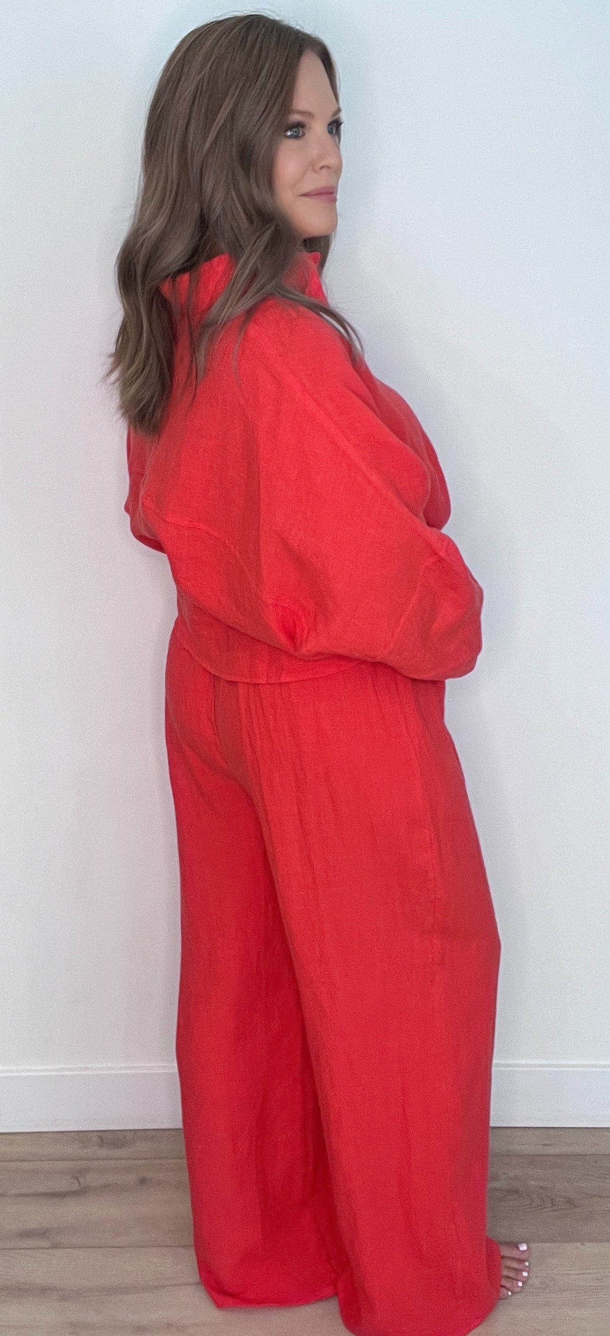 Capri Linen Pants-Chili Pepper