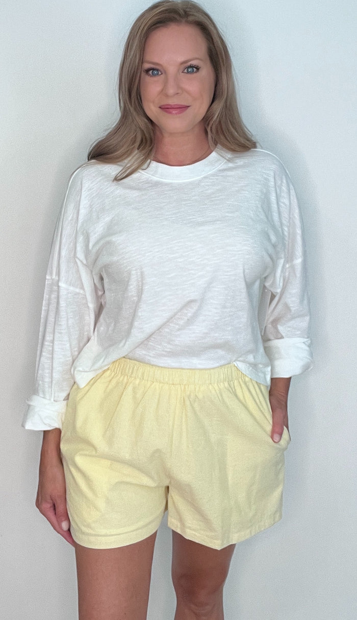 Weekend Escape Pinstripe Shorts-Lemon