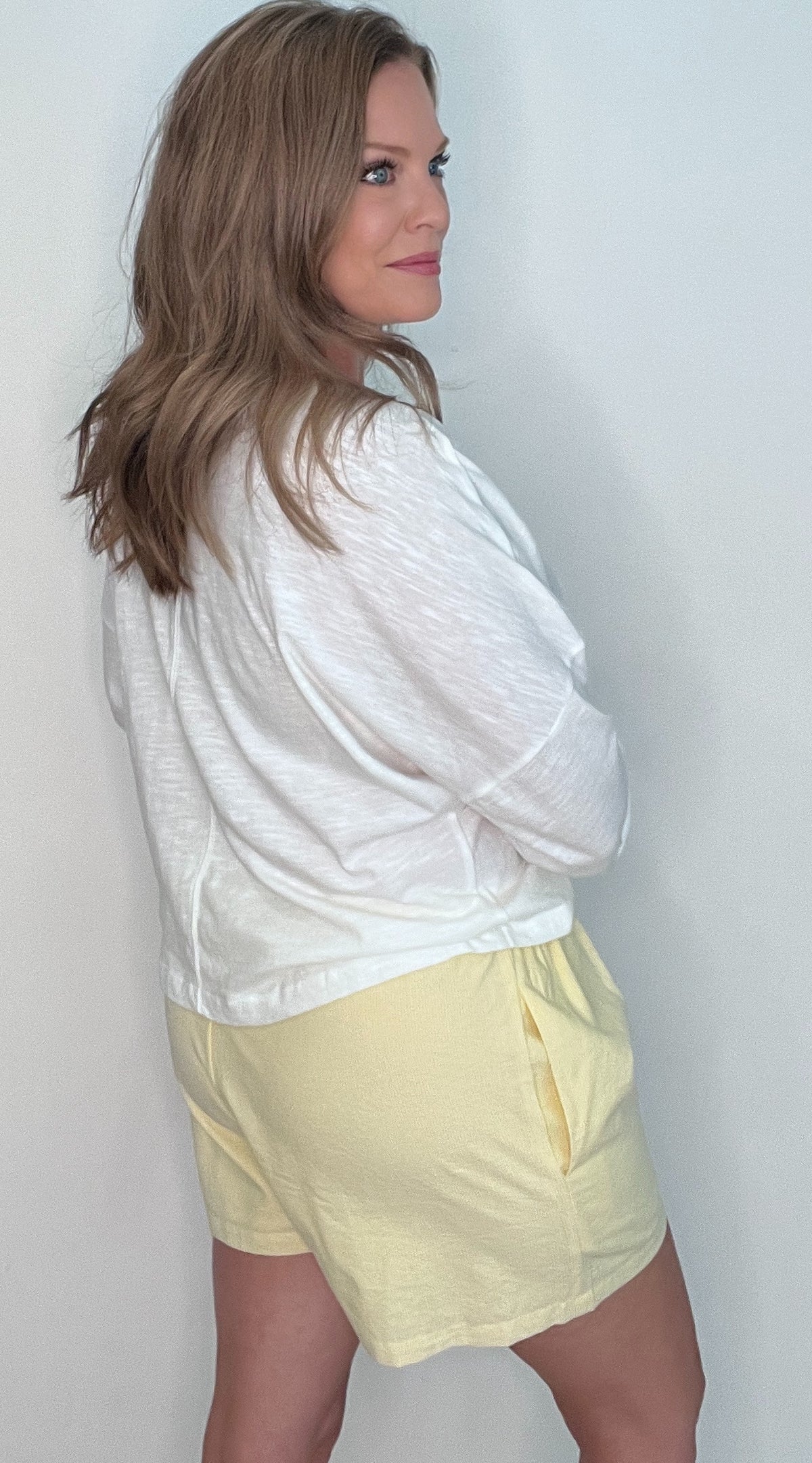 Weekend Escape Pinstripe Shorts-Lemon