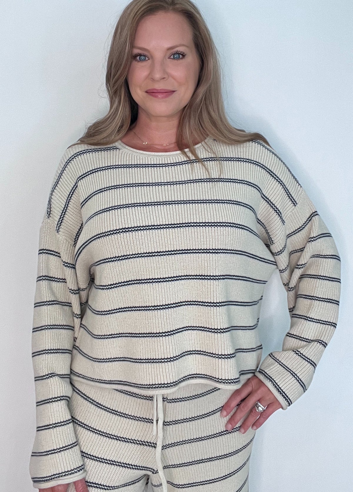 Hometown Sweater-Navy/Beige