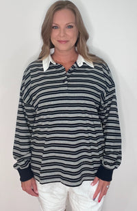 Newport Stripe Top-Navy/Grey