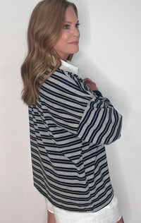 Newport Stripe Top-Navy/Grey