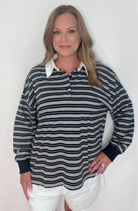 Newport Stripe Top-Navy/Grey
